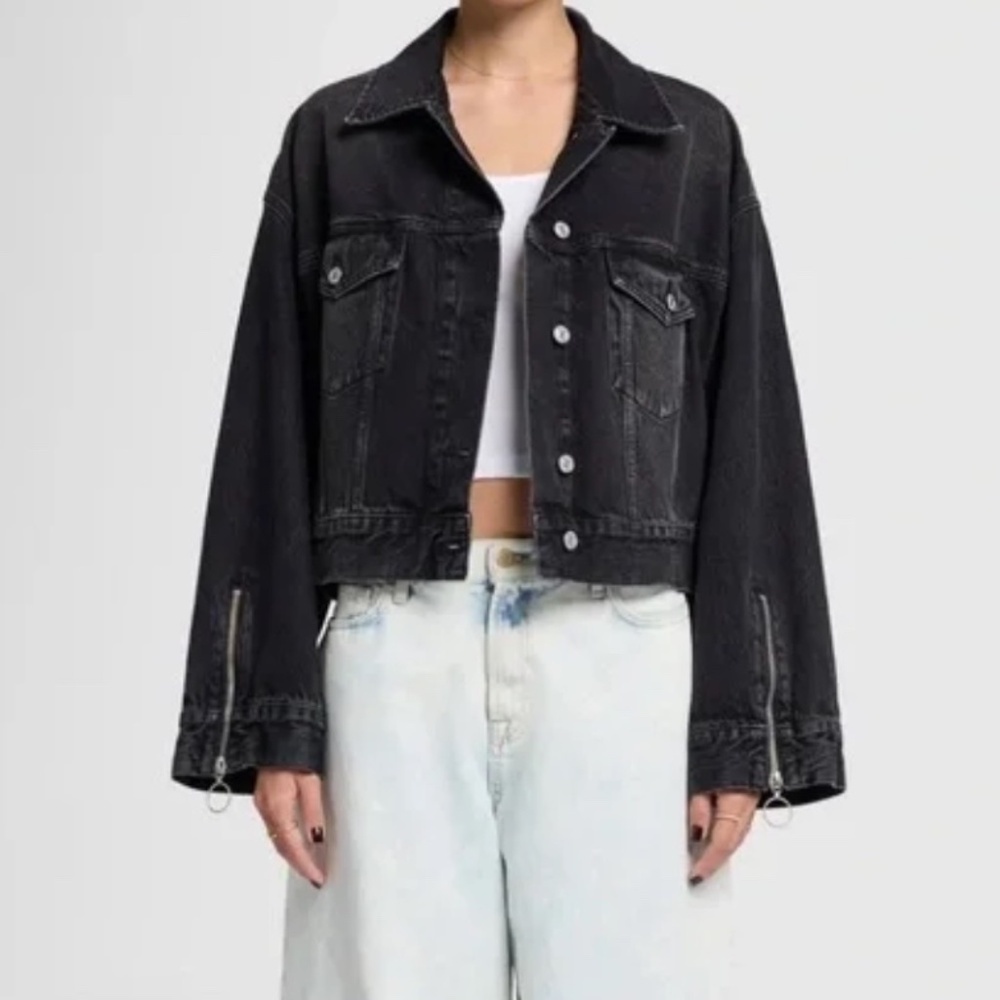 7 For All Mankind Oversized Oli Cropped Trucker Jacket in Hustle (NWT) Size XS - Picture 8 of 16